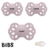 BIBS Infinity Sutter med navn str2, 3 Dusky Lilac, Symmetrisk Silikone